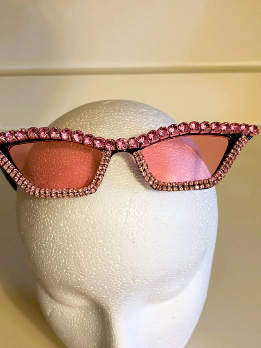 Vintage 1950s MCM Black Cat Eye Sunglasses w/ Pink Starburst & Rhinestone Design